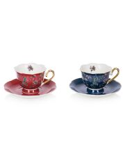LCW HOME Kırmızı Baskılı 2 Kişilik Porselen Kahve Fincan Takımı 90 Ml