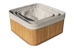 Zeytun Bambu Kare Organizer Sepet 3 Lü Sepet Takımı