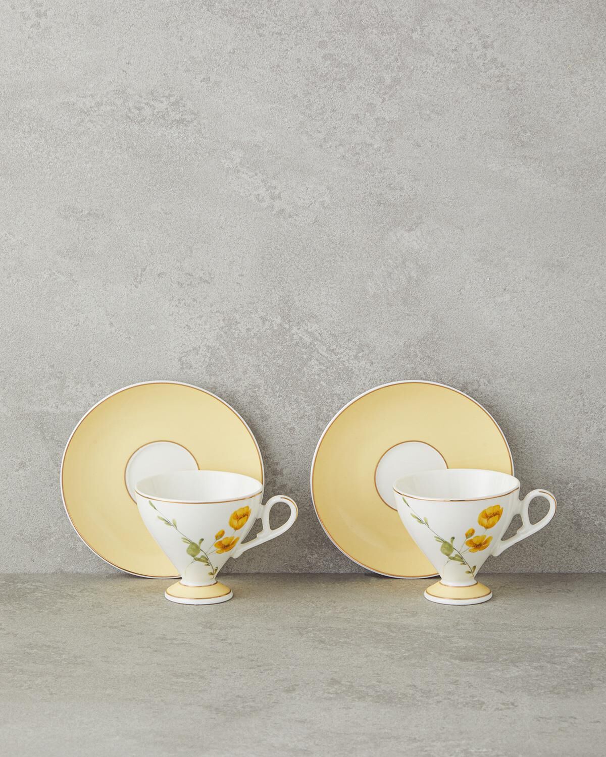 English Home Valentina New Bone China 4 Parça 2 Kişilik Kahve Fincan Takımı Sarı 80 ml