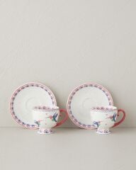 English Home Carnival Tulip New Bone China Kahve Fincan Takımı 4 Parça 2 Kişilik Açık Mavi