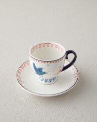 English Home Carnaval Birds New Bone China Kahve Fincan Takımı 4 Parça 2 Kişilik Mavi