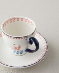 English Home Carnaval Birds New Bone China Kahve Fincan Takımı 4 Parça 2 Kişilik Mavi
