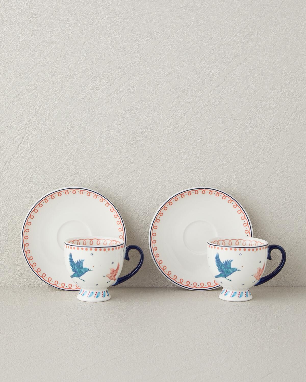 English Home Carnaval Birds New Bone China Kahve Fincan Takımı 4 Parça 2 Kişilik Mavi