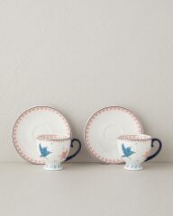 English Home Carnaval Birds New Bone China Kahve Fincan Takımı 4 Parça 2 Kişilik Mavi