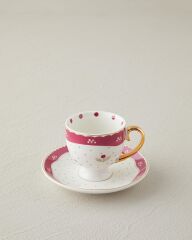 English Home Retro Flowery New Bone China 4 Parça 2 Kişilik Kahve Fincan Takımı 100 ml Beyaz - Bordo