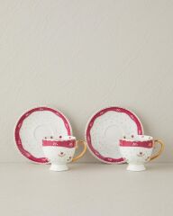English Home Retro Flowery New Bone China 4 Parça 2 Kişilik Kahve Fincan Takımı 100 ml Beyaz - Bordo