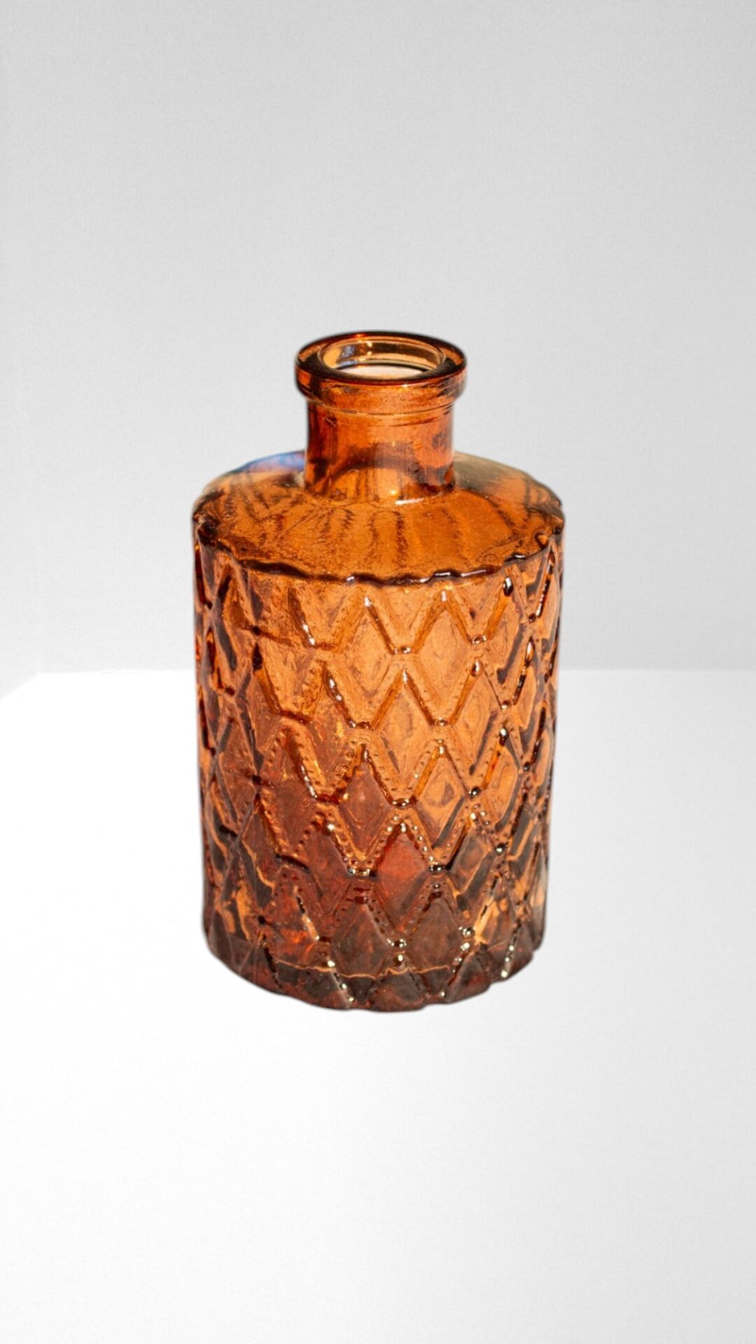 Mini Vintage Kabartmalı Cam Vazo Silindir